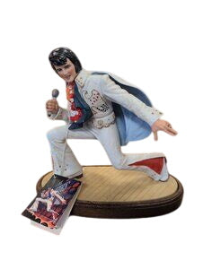 Vintage Elvis Presley Figurine White Jumpsuit With Red Gold Accents