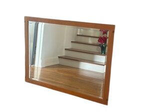 Beveled Teak Wall Mirror With Wooden Frame Rectangular Modern Design