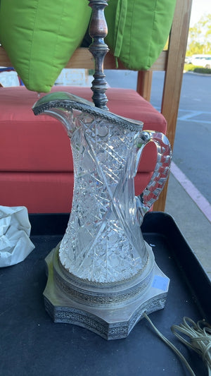 Cut Crystal Pitcher Table Lamp With Shade Vintage Antique Style
