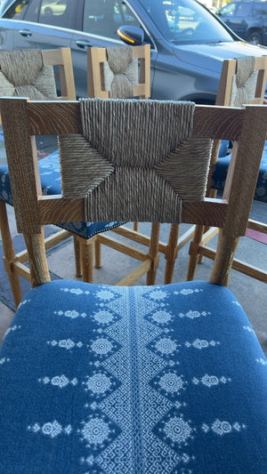 Peter Dunham Wooden Bar Stools With Woven Rush Seats Set of Four