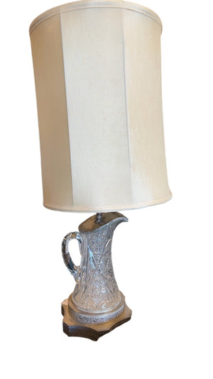 Cut Crystal Pitcher Table Lamp With Shade Vintage Antique Style