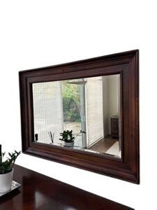 Dark Wood Framed Beveled Glass Rectangular Wall Mounted Mirror