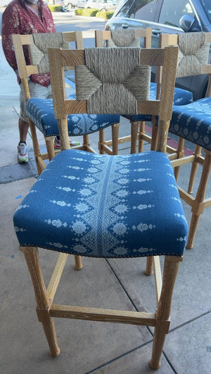 Peter Dunham Wooden Bar Stools With Woven Rush Seats Set of Four