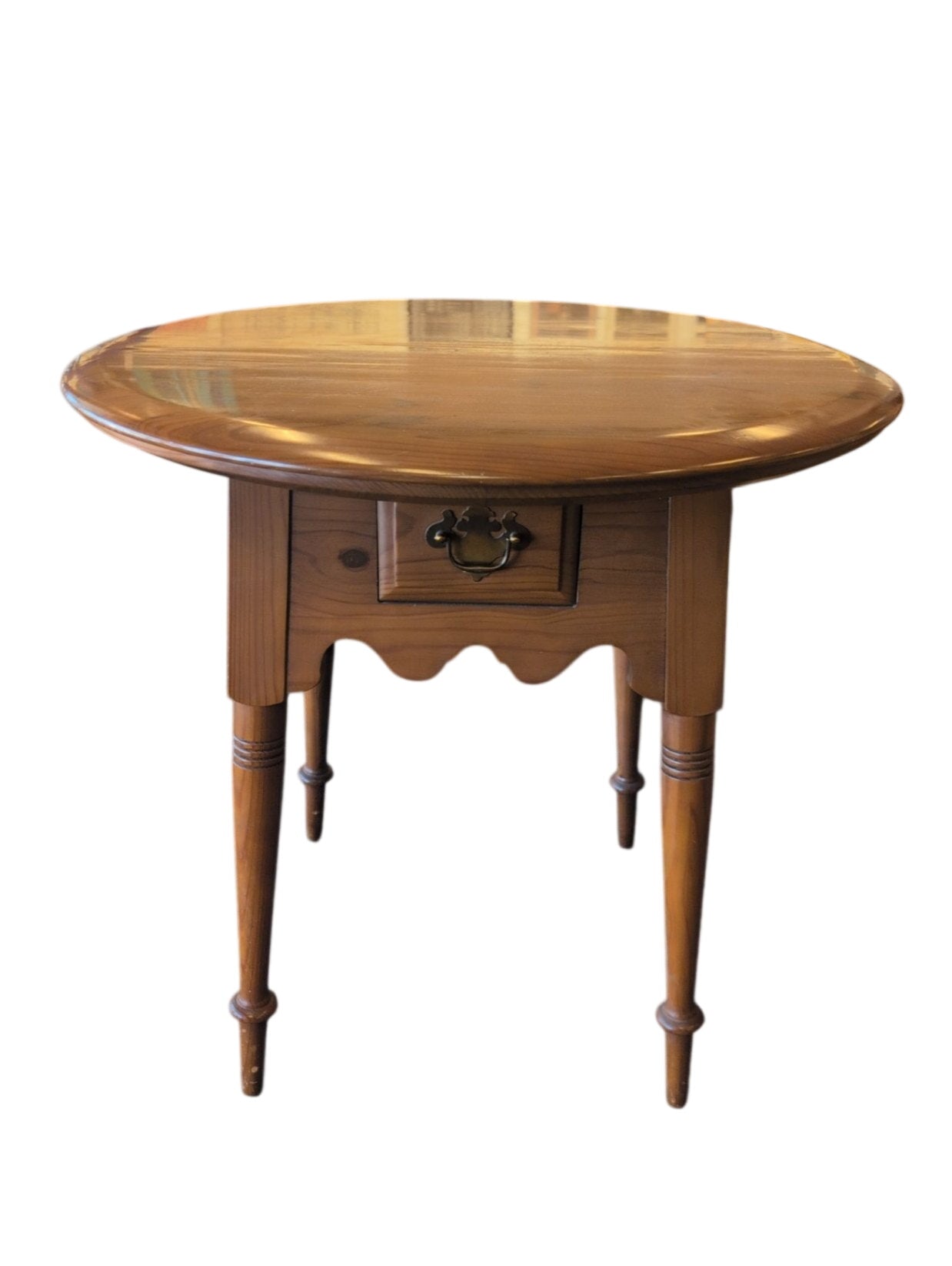 Round Maple Side Table With Drawer