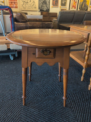 Round Maple Side Table With Drawer