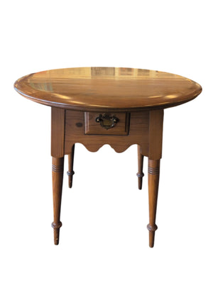 Round Maple Side Table With Drawer