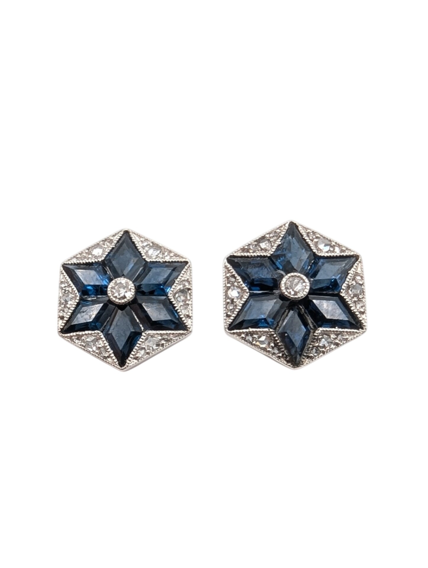 Earrings Platinum Sapphire & Diamonds Star Shape