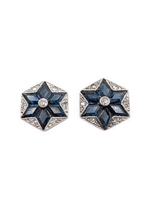 Earrings Platinum Sapphire & Diamonds Star Shape