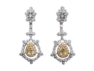 Earrings 18k White & Yellow Gold featuring a Pear Shaped Fancy Yellow Diamond & White Diamonds
