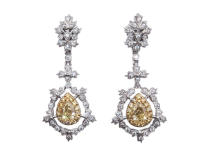 Earrings 18k White & Yellow Gold featuring a Pear Shaped Fancy Yellow Diamond & White Diamonds