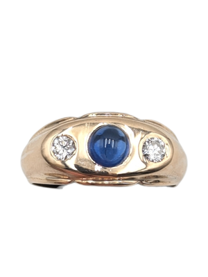 Ring 14k Rose Gold Sapphire Cabochon w/ Diamonds