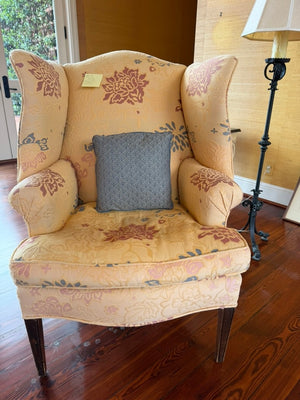 French Yellow Floral Wing Chair