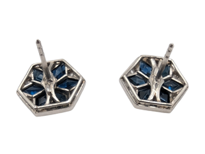 Earrings Platinum Sapphire & Diamonds Star Shape