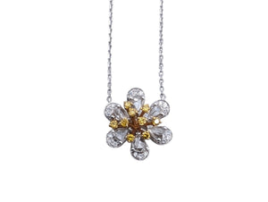 Necklace 18k White & Yellow Gold w/ Diamonds Flower # 5