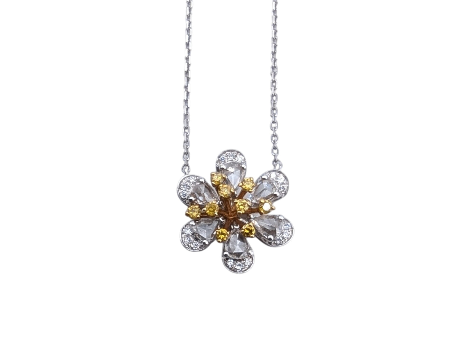 Necklace 18k White & Yellow Gold w/ Diamonds Flower # 5