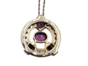 Pendant Necklace 18k Yellow Gold Rubies, Emeralds & Diamonds