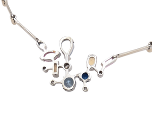 Necklace 14k White Gold Moonstone & Diamonds + Assorted Gemstones