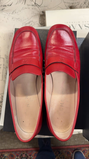 CHANEL Red Leather Loafers Size 39