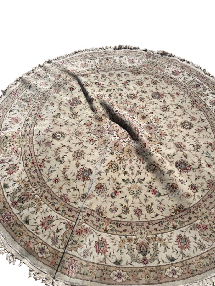 Round 8'x8' Persian Tabriz Sino Wool & Silk Rug