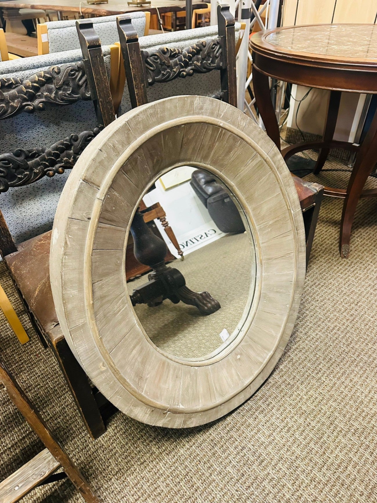 Reclaimed Wood Oval Mirror