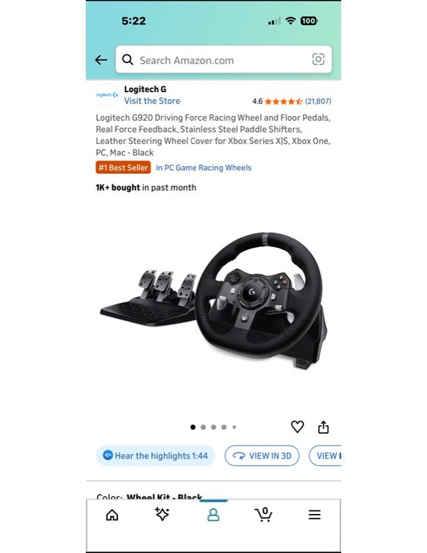Logitech G G920 Driving force racing wheel and floor pedal