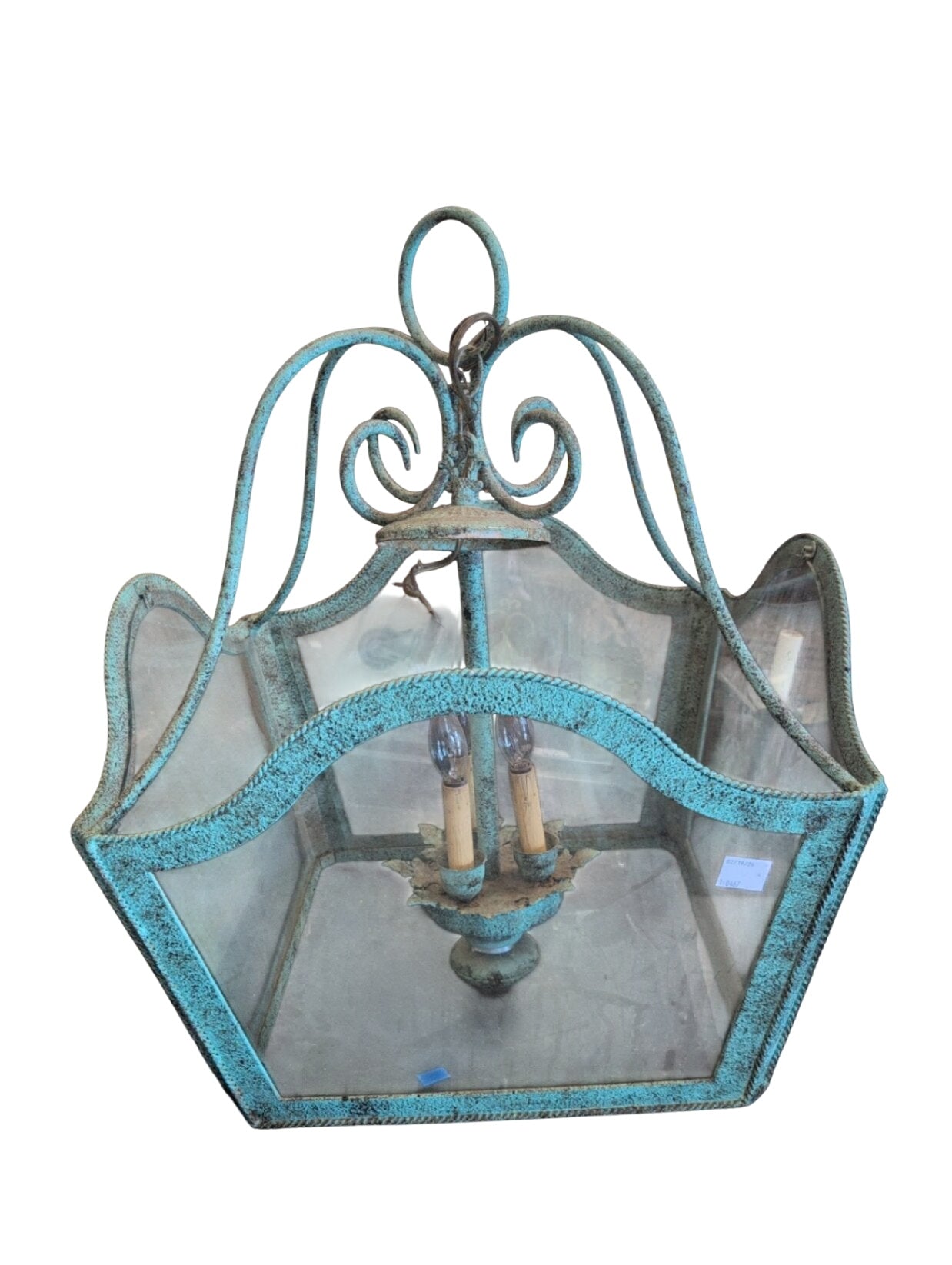 Verdigris Glass Iron Chandelier
