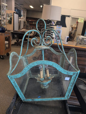 Verdigris Glass Iron Chandelier