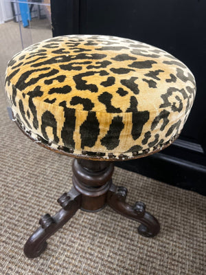 Victorian Piano Stool Leopard Upholstery Adjustable