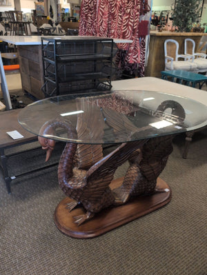 Carved Wood Glass Top Table