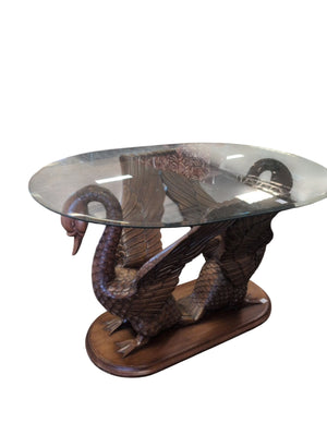 Carved Wood Glass Top Table