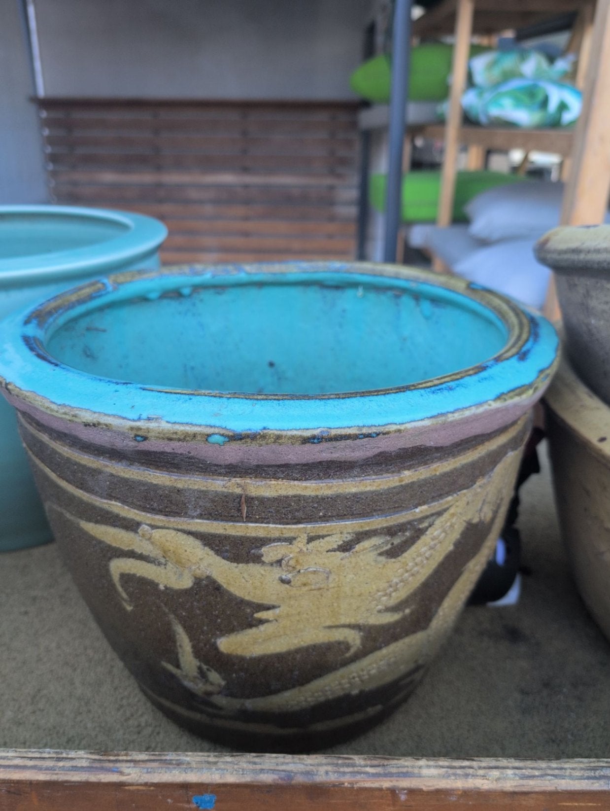 Dragon Motif Glazed Planter