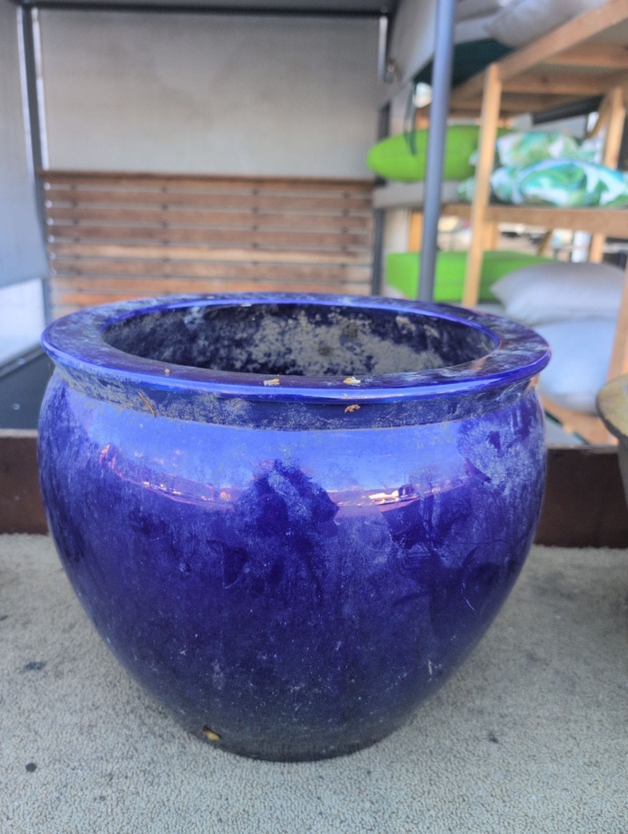 Blue Glazed Outdoor Pot 12x16