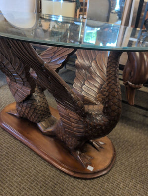 Carved Wood Glass Top Table