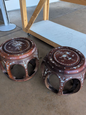Chinese Mother Of Pearl Inlaid Stools (pair)