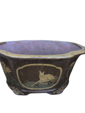 Asian Deer Motif Glazed Planter