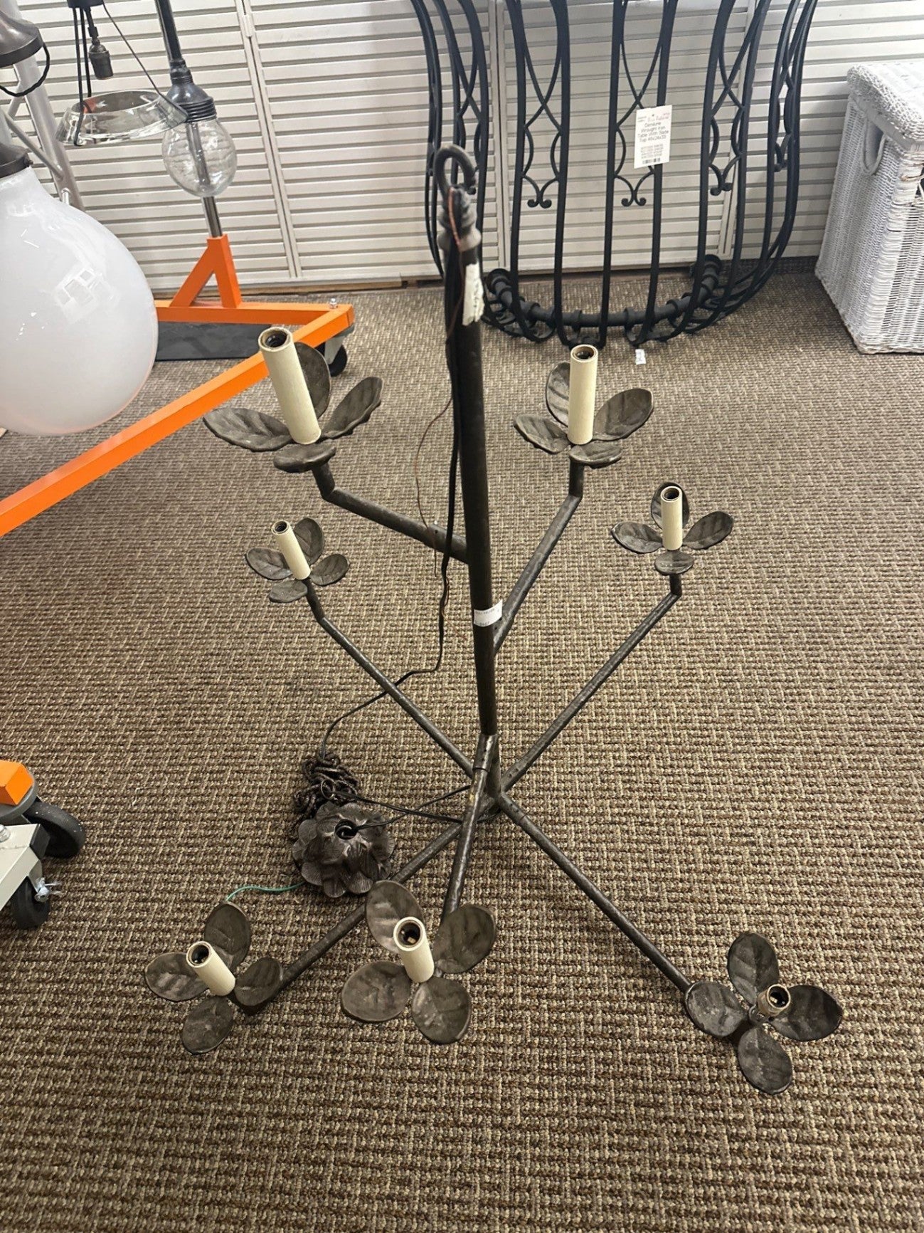 Iron Leaf Motif Angular Chandelier