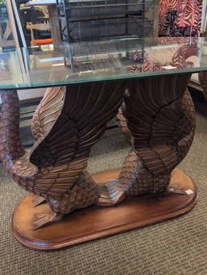 Carved Wood Glass Top Table