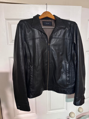 Faconnable Black Leather Jacket Medium