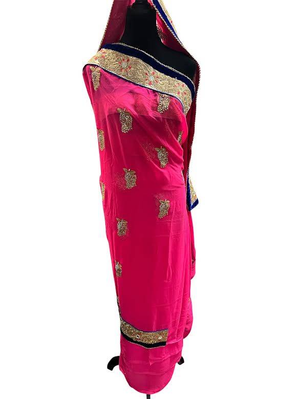Pink Silk Embroidered & Beaded Indian Wedding Saree