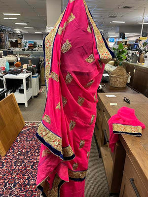 Pink Silk Embroidered & Beaded Indian Wedding Saree