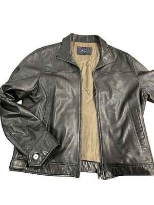 Faconnable Black Leather Jacket Medium