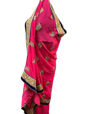 Pink Silk Embroidered & Beaded Indian Wedding Saree