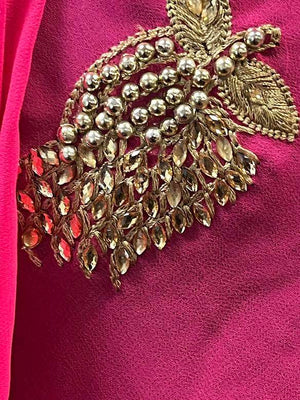 Pink Silk Embroidered & Beaded Indian Wedding Saree