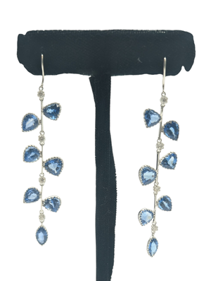 Earrings Drop Down 18k White Gold w/ Sapphires & Diamonds