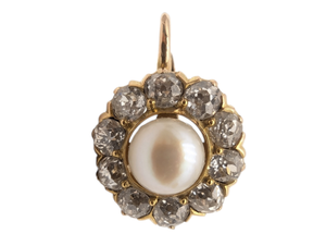 Earringgs 14k Yellow Gold w/ Pearls & Diamonds