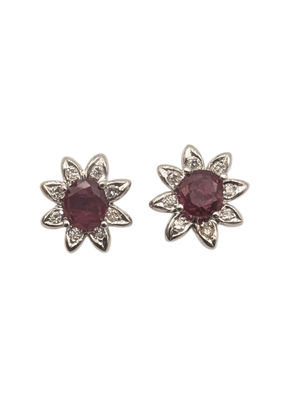 Earrings 18k White Gold w/ Rubies & Diamonds