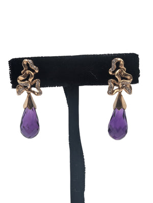 Earrings 14k Yellow Gold w/ Briolette Amethyst & Diamonds