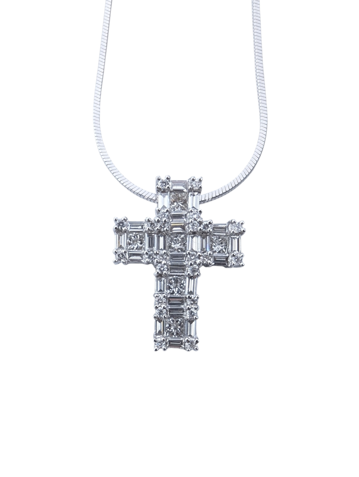 Pendant Cross & Chain 18k White Gold w/ Diamonds