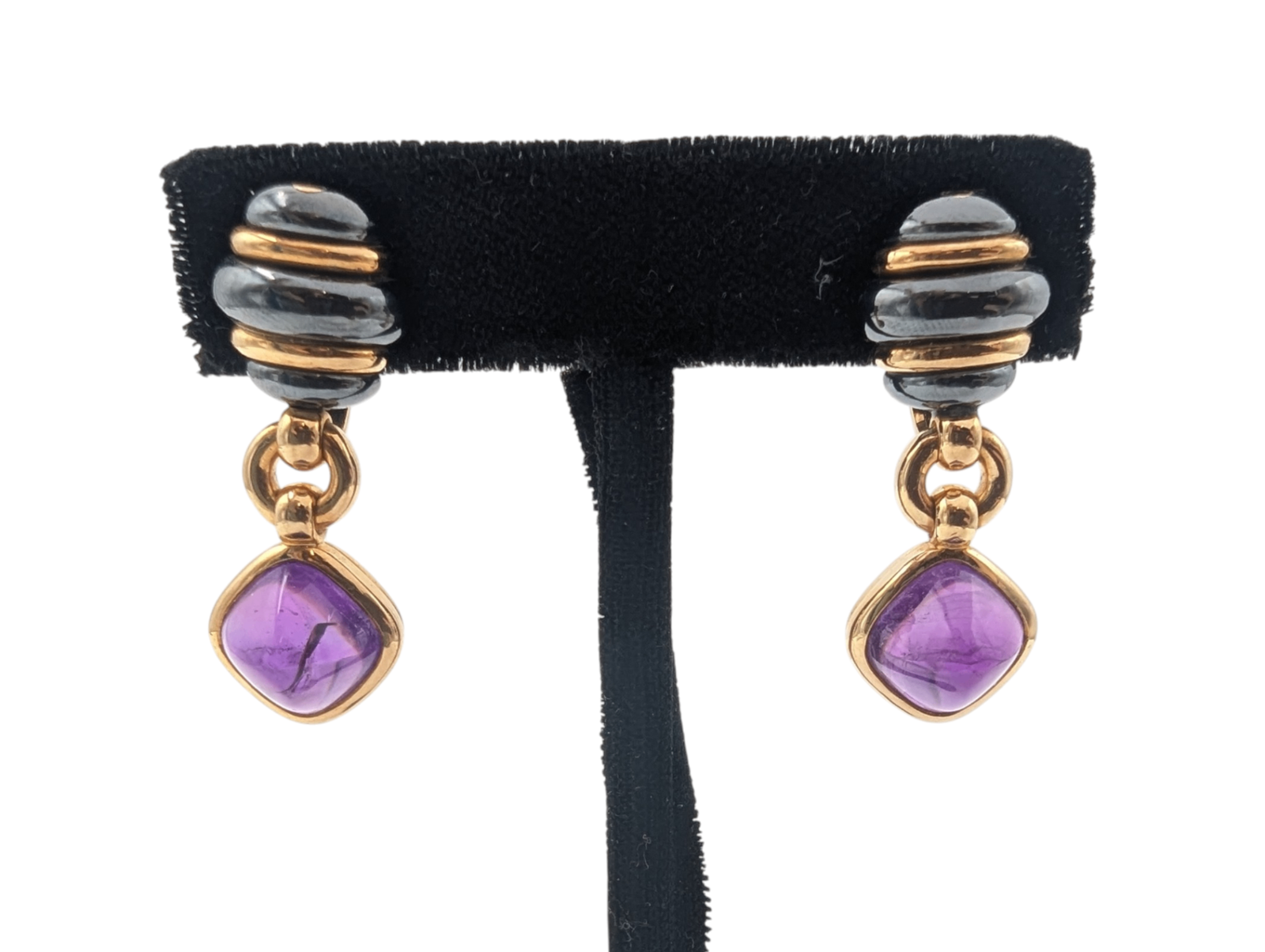 Earrings BVLGARI 18k Yellow Gold w/ Amethyst & Hematite