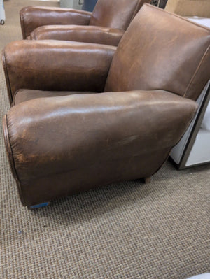 Pair Leather Club Chairs